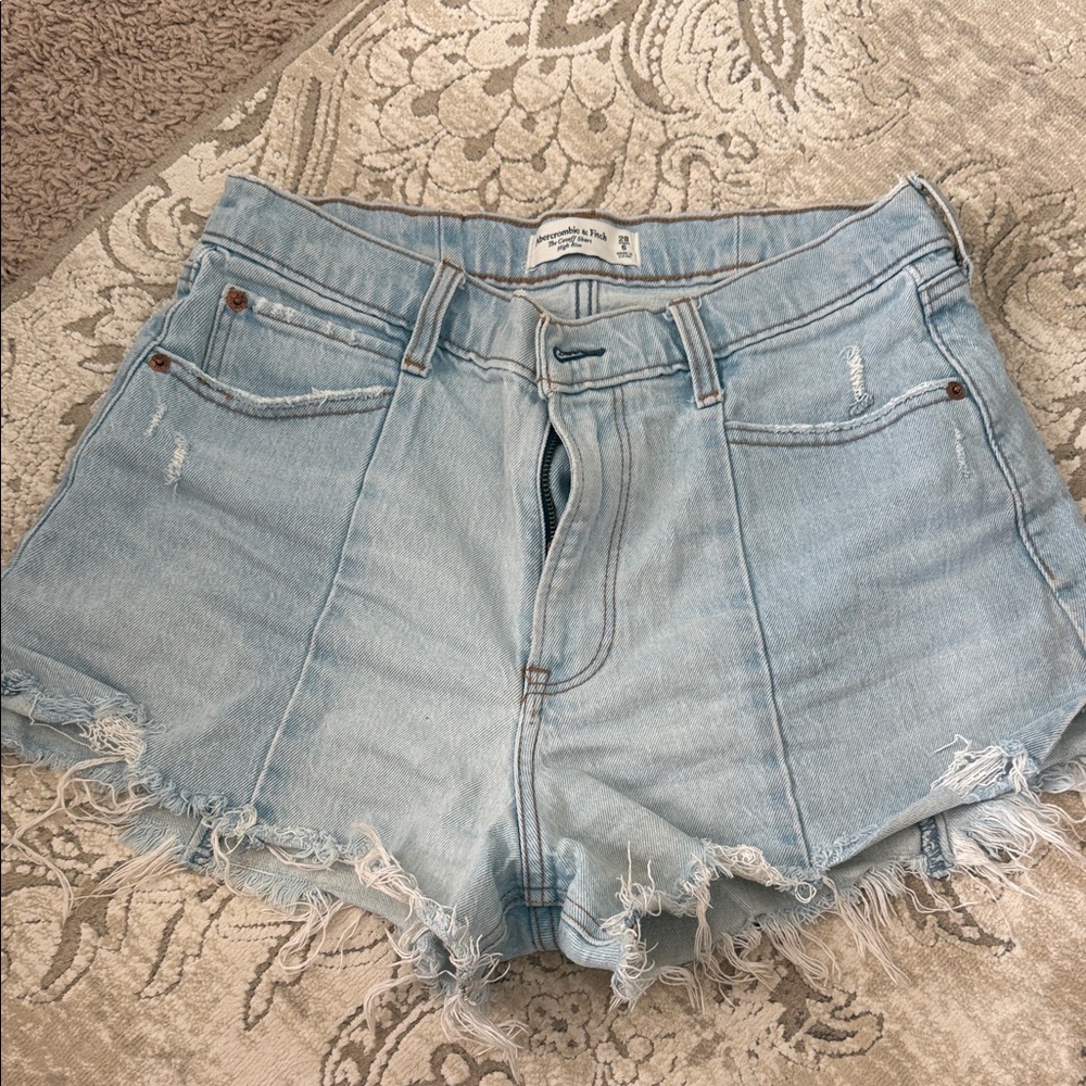 Abercrombie & Fitch Light Blue Frayed Jean Shorts